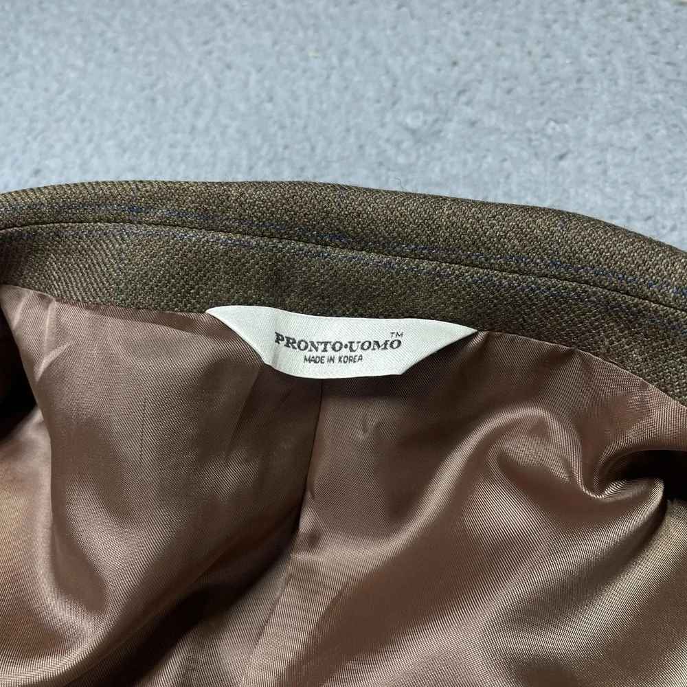 Pronto‎ Uomo Sport Coat Mens 54L Brown Windowpane Plaid Lambswool Tweed Blazer